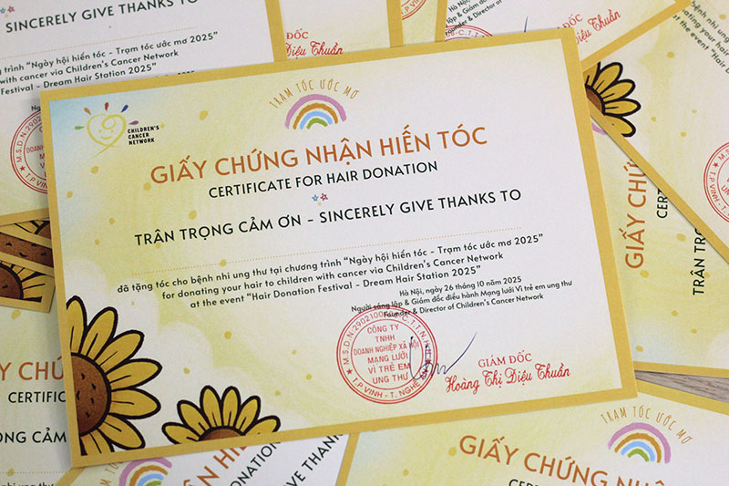 Ngày hội hiến tóc – Trạm tóc ước mơ 2025 GIẤY CHỨNG NHẬN HIẾN TÓC